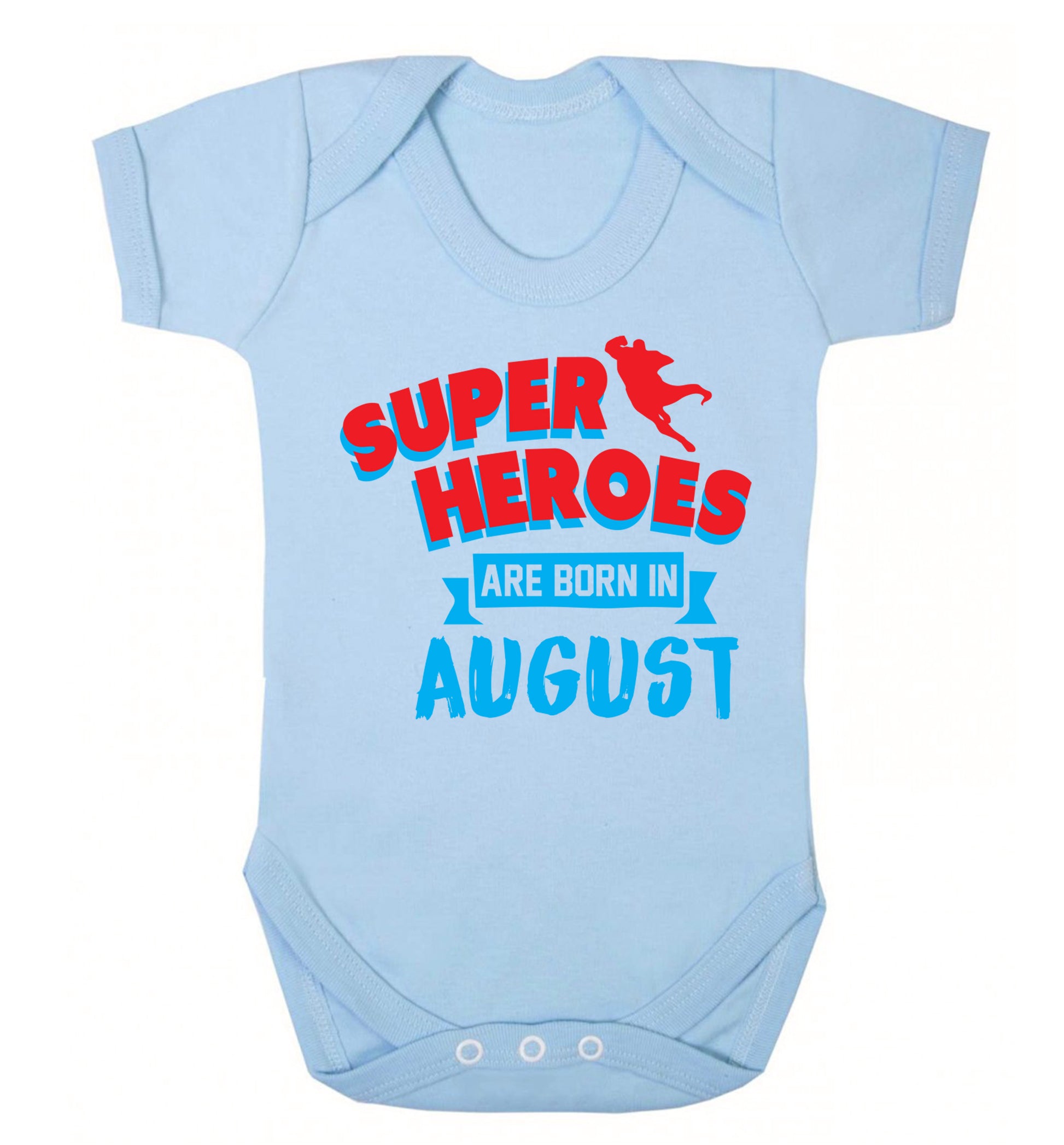 Superheroes are born in August Baby Vest pale blue 18-24 months