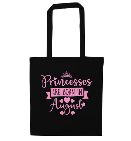Princesses are born in August black tote bag