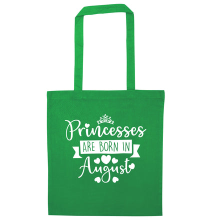 Princesses are born in August green tote bag