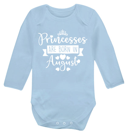 Princesses are born in August Baby Vest long sleeved pale blue 6-12 months