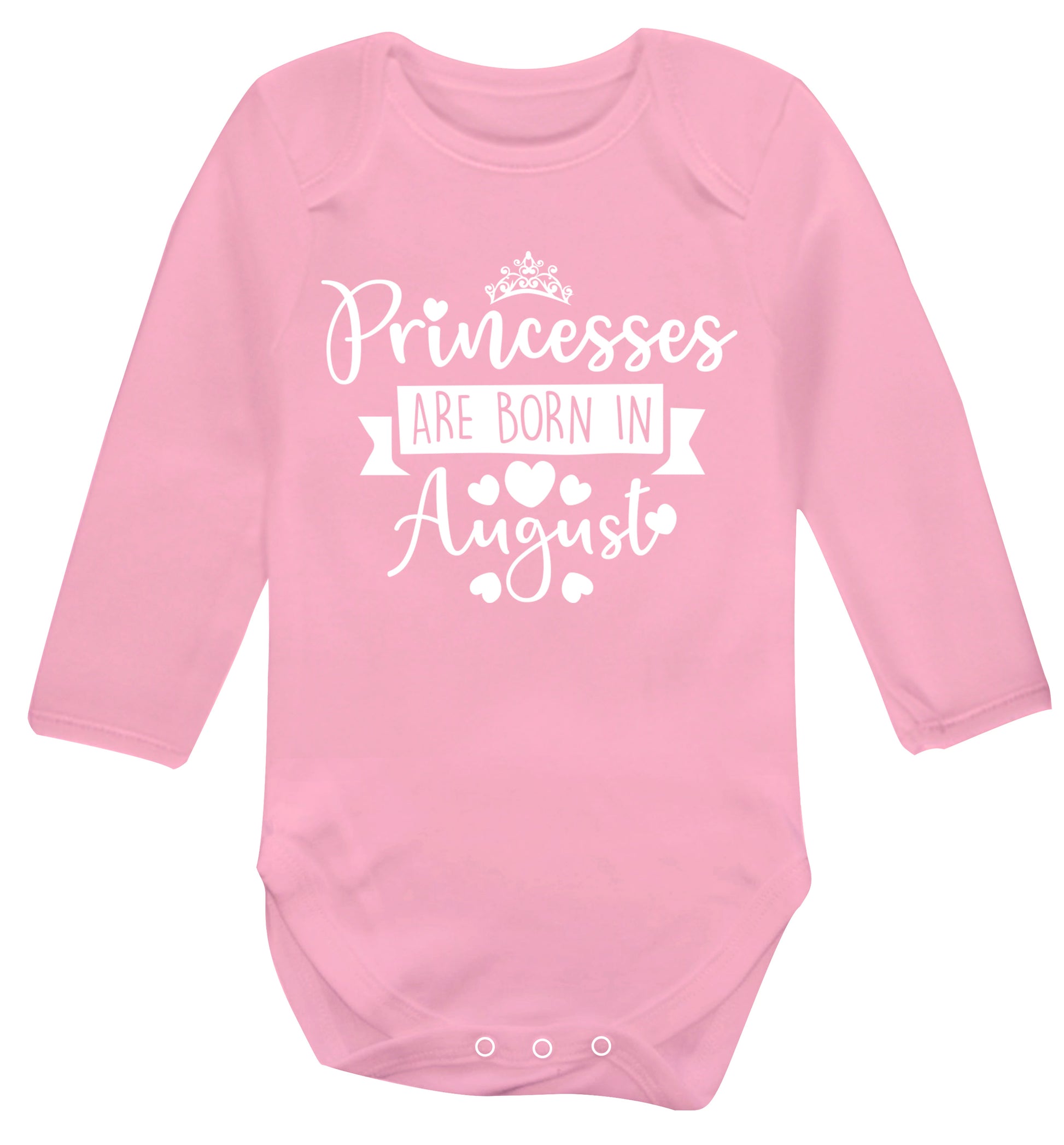 Princesses are born in August Baby Vest long sleeved pale pink 6-12 months