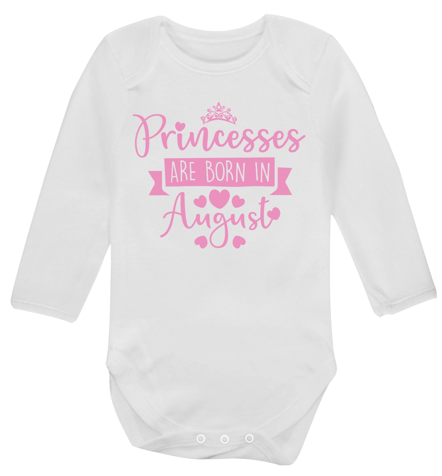 Princesses are born in August Baby Vest long sleeved white 6-12 months