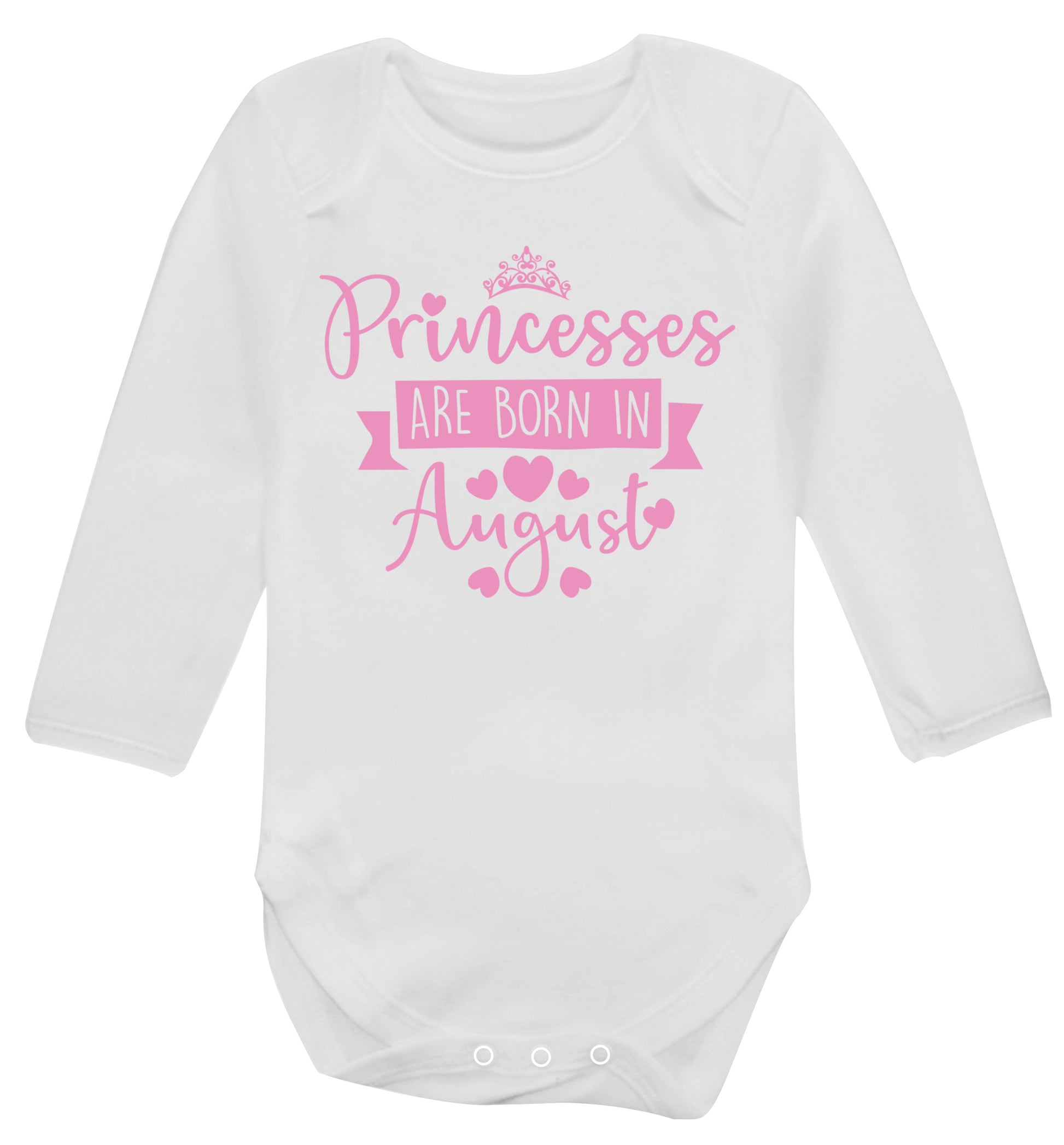 Princesses are born in August Baby Vest long sleeved white 6-12 months