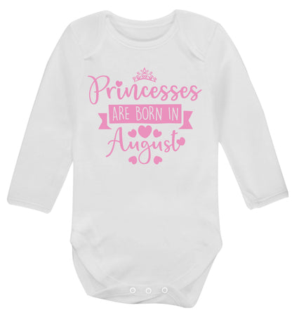 Princesses are born in August Baby Vest long sleeved white 6-12 months