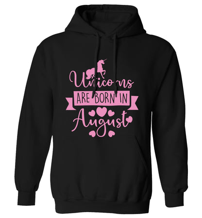 Unicorns are born in August adults unisex black hoodie 2XL