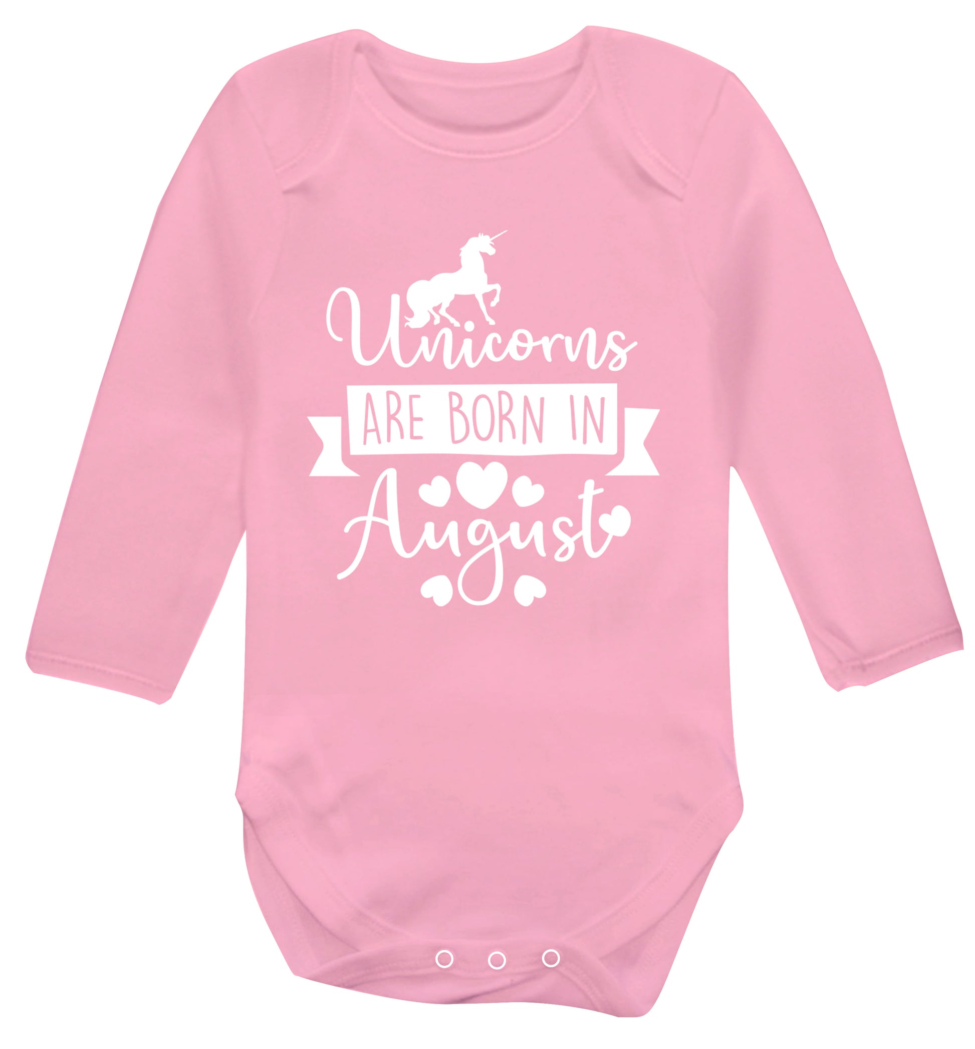 Unicorns are born in August Baby Vest long sleeved pale pink 6-12 months