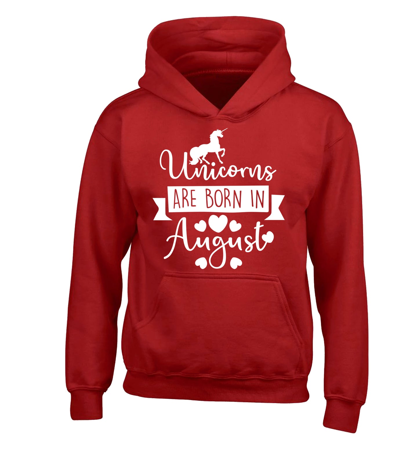 Unicorns are born in August children's red hoodie 12-13 Years