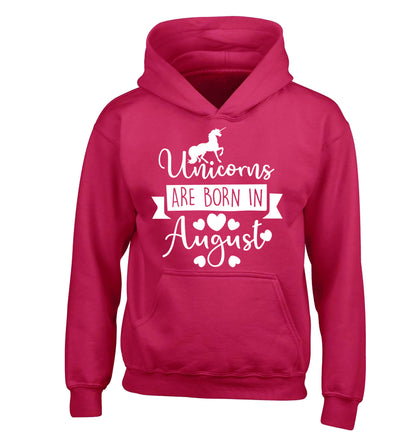 Unicorns are born in August children's pink hoodie 12-13 Years