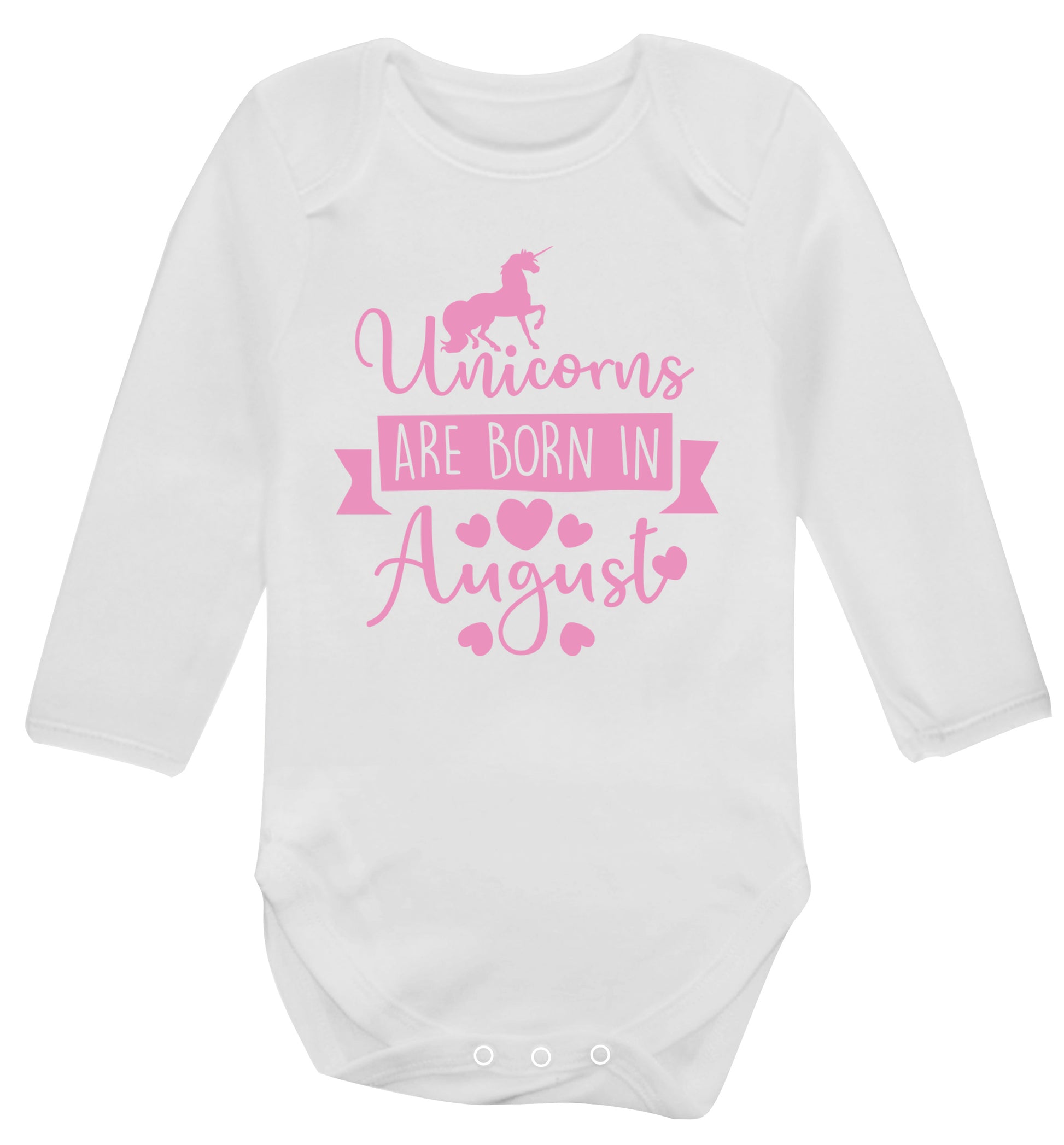 Unicorns are born in August Baby Vest long sleeved white 6-12 months