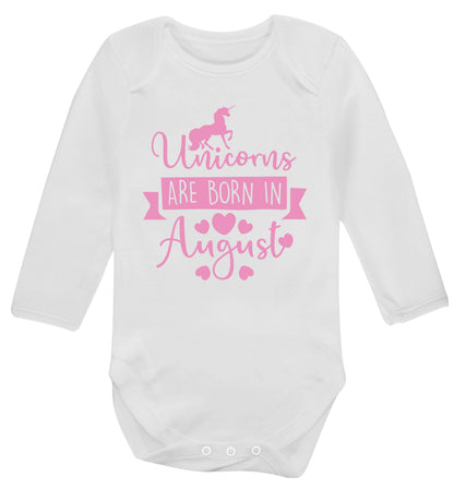Unicorns are born in August Baby Vest long sleeved white 6-12 months