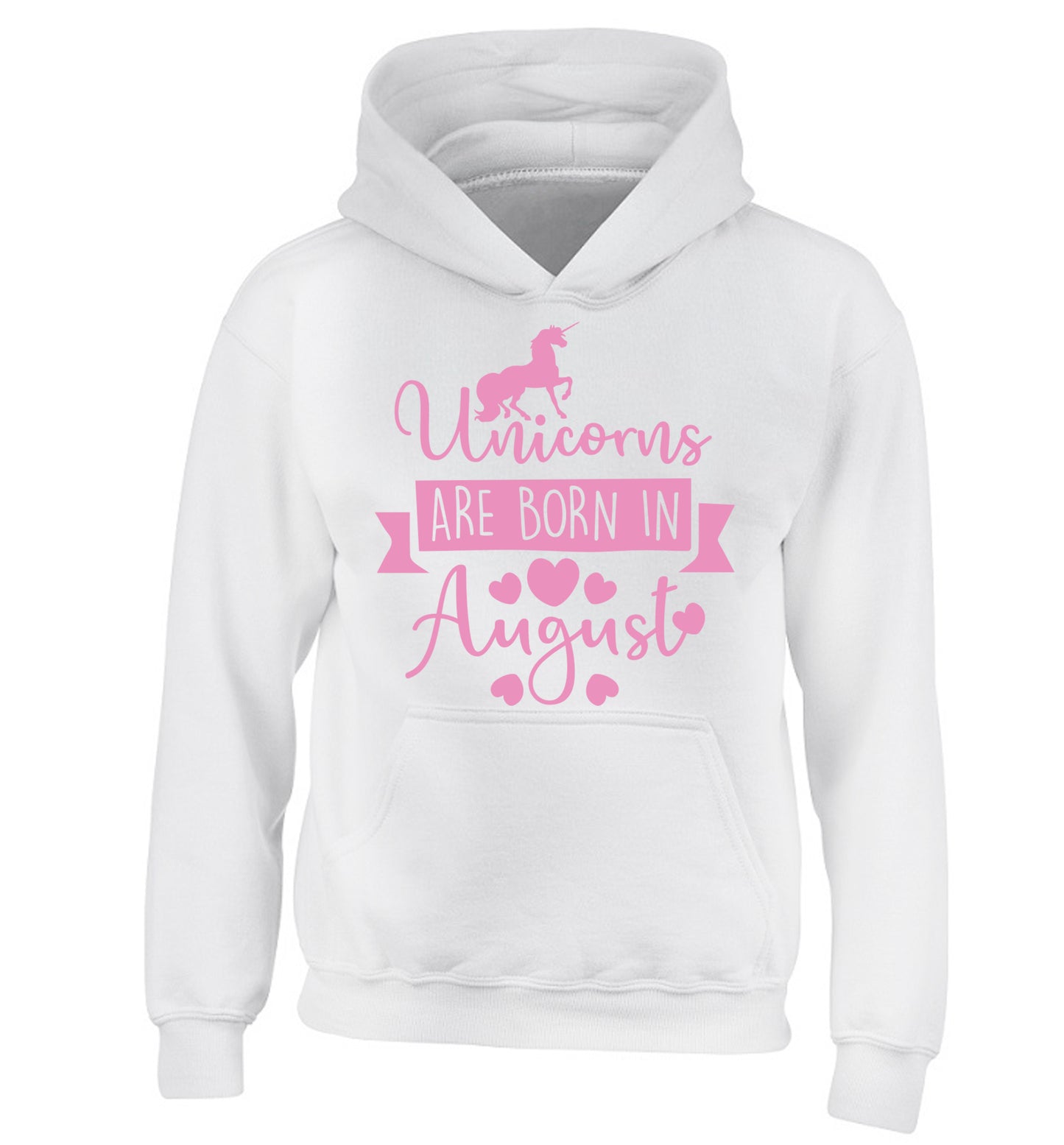 Unicorns are born in August children's white hoodie 12-13 Years