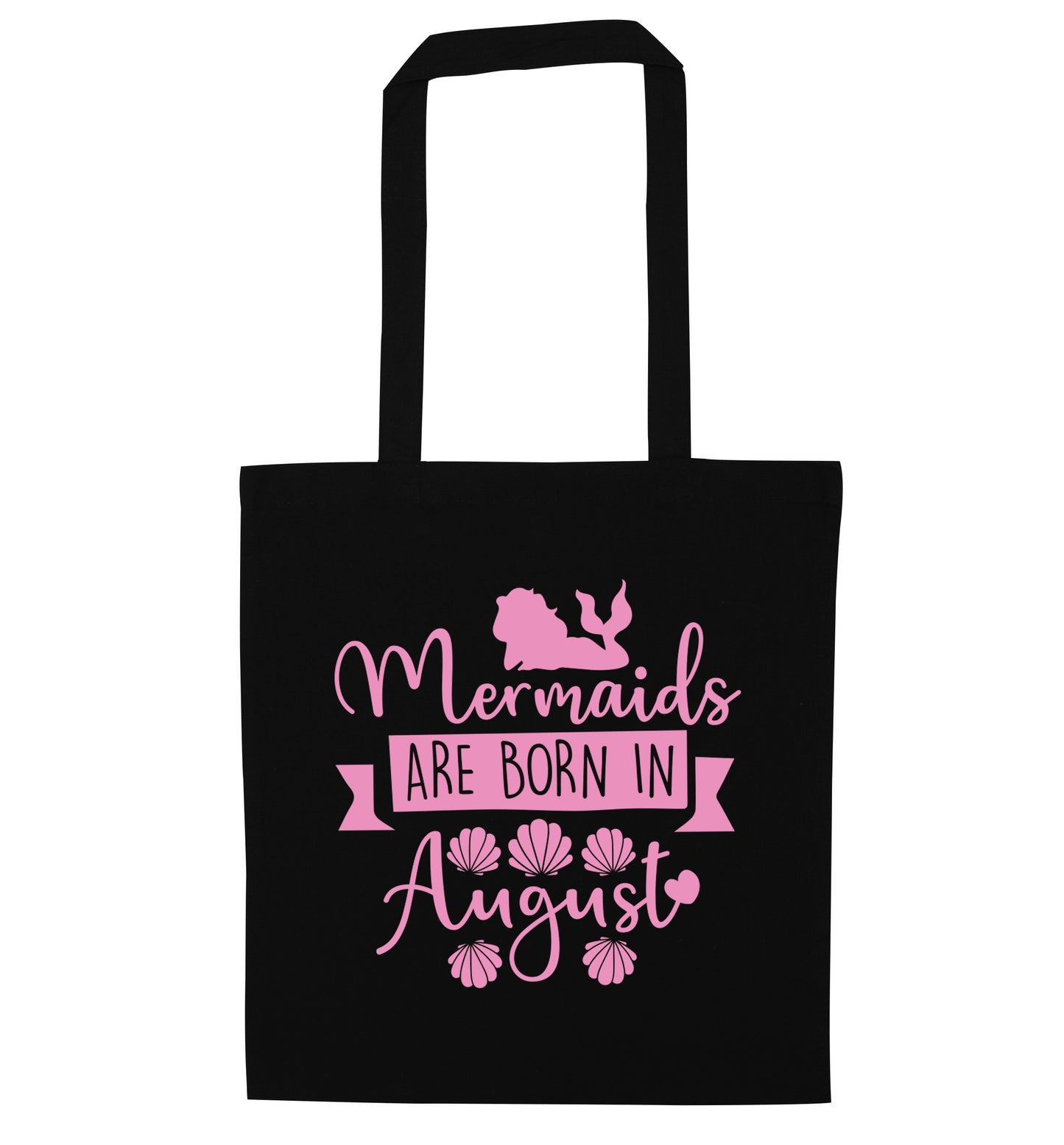 Mermaids are born in August black tote bag