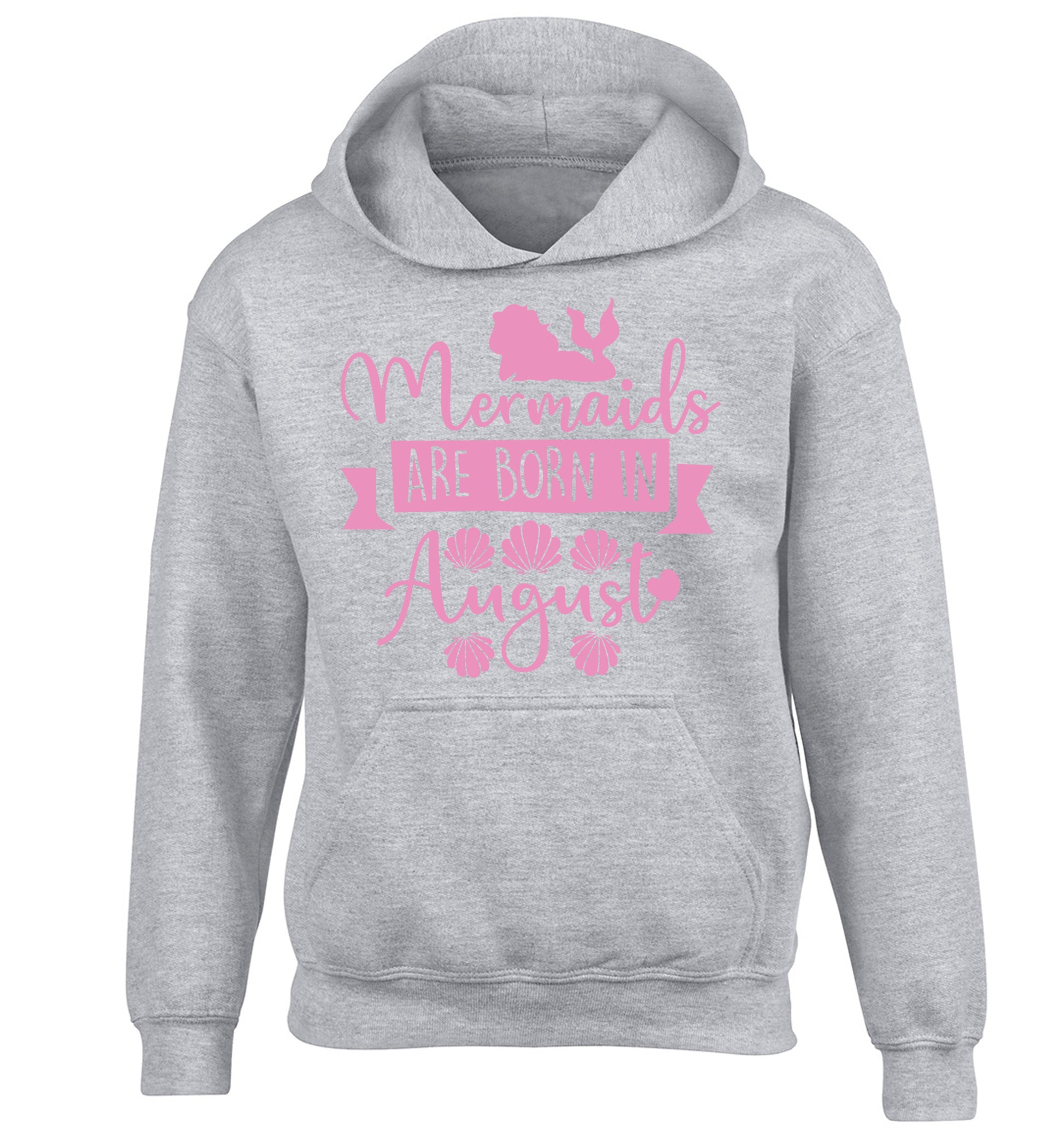 Mermaids are born in August children's grey hoodie 12-13 Years