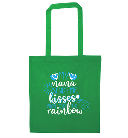 My nana sends me kisses from over the rainbow green tote bag