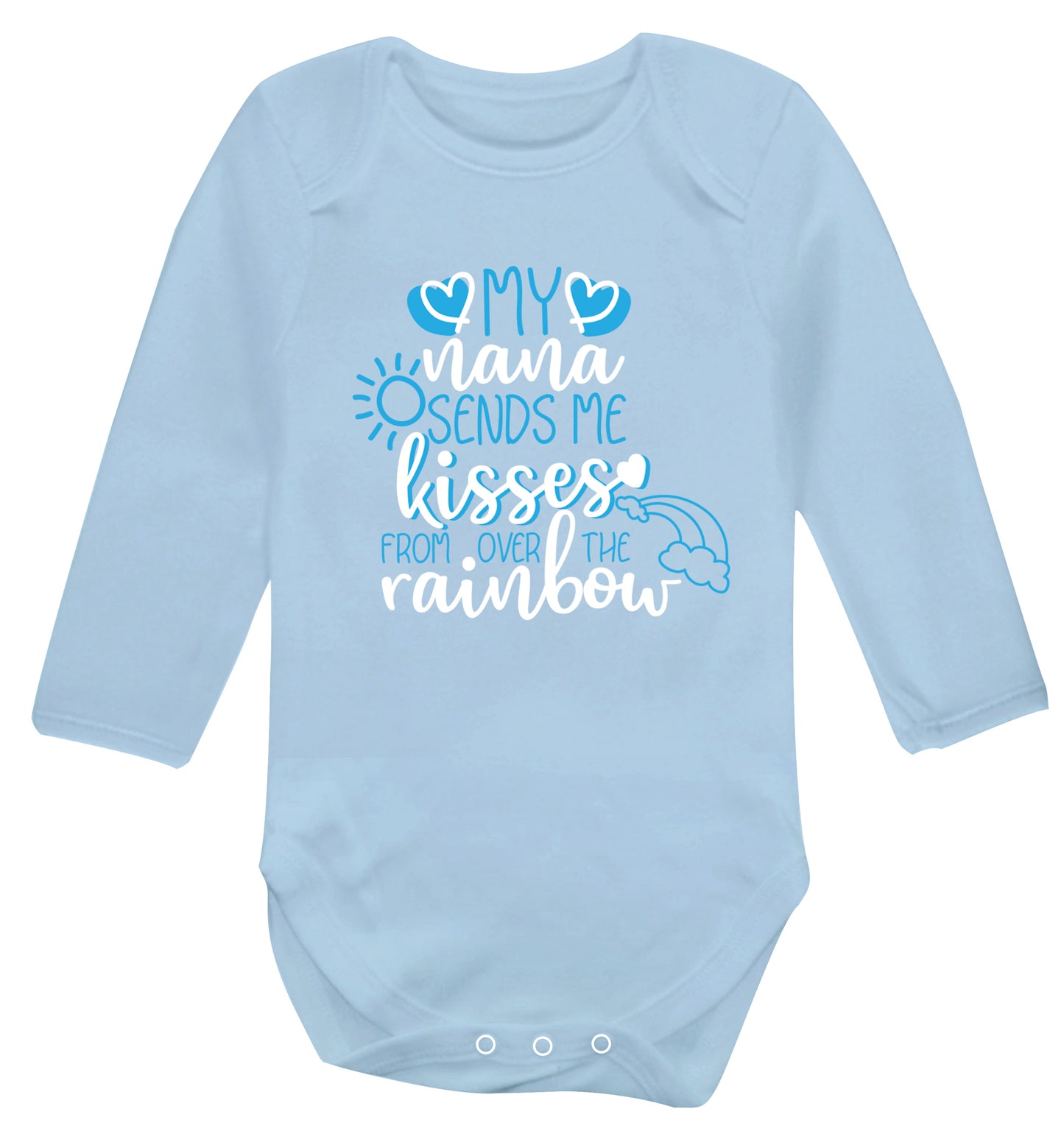My nana sends me kisses from over the rainbow Baby Vest long sleeved pale blue 6-12 months