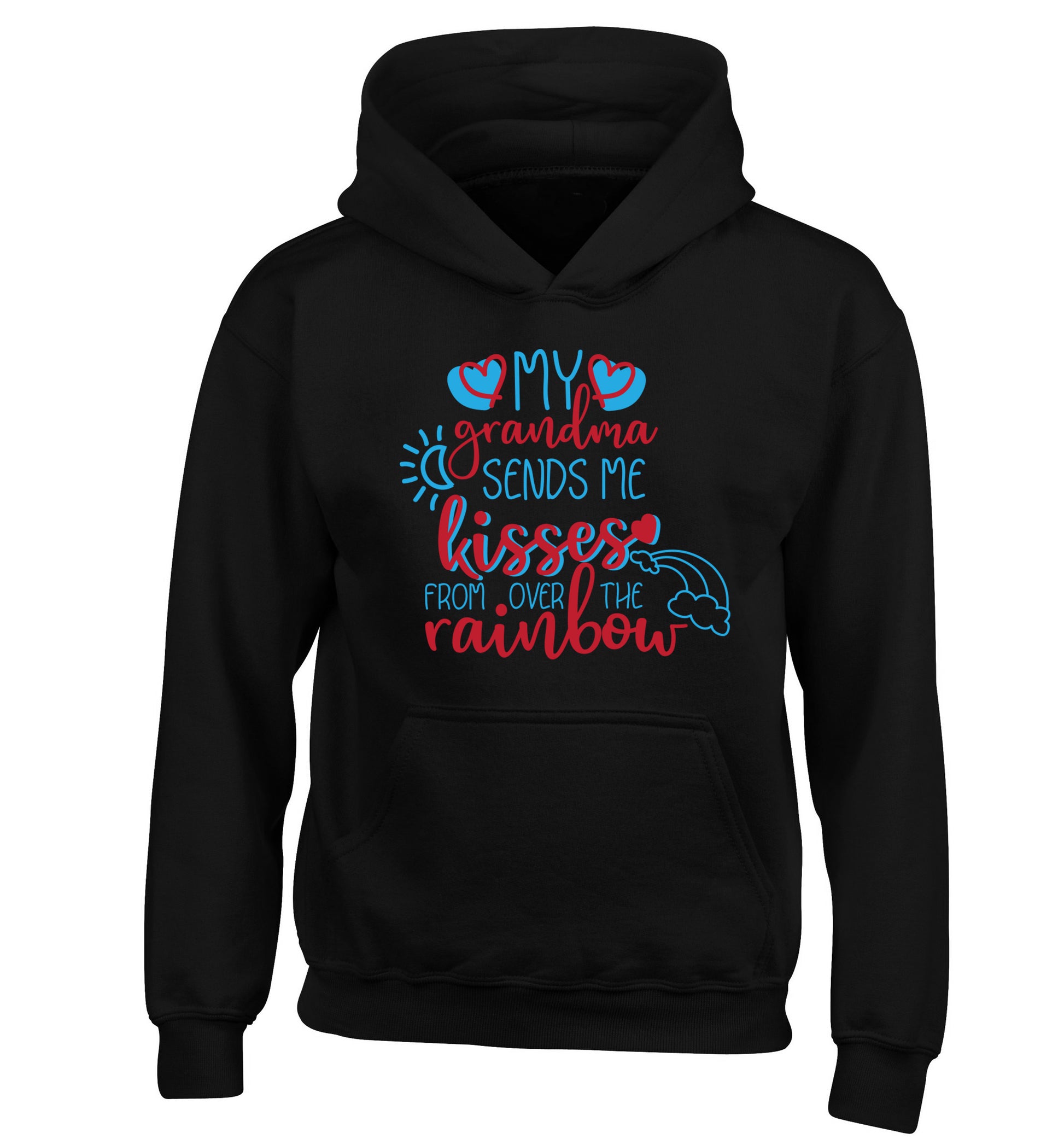 My grandma sends me kisses from over the rainbow children's black hoodie 12-13 Years