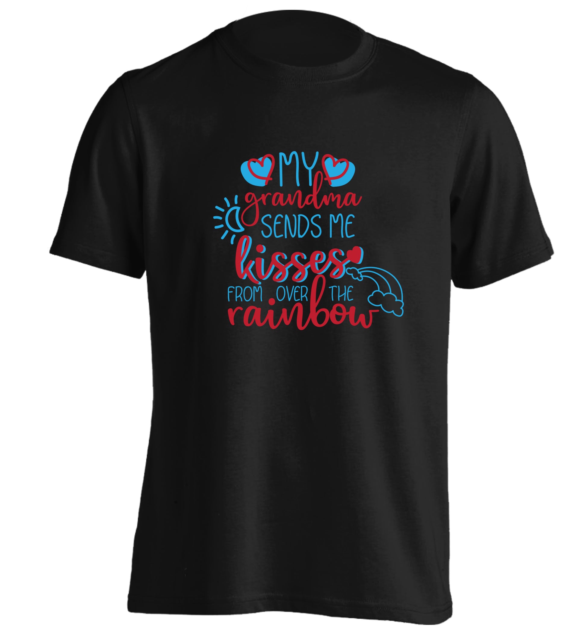My grandma sends me kisses from over the rainbow adults unisex black Tshirt 2XL