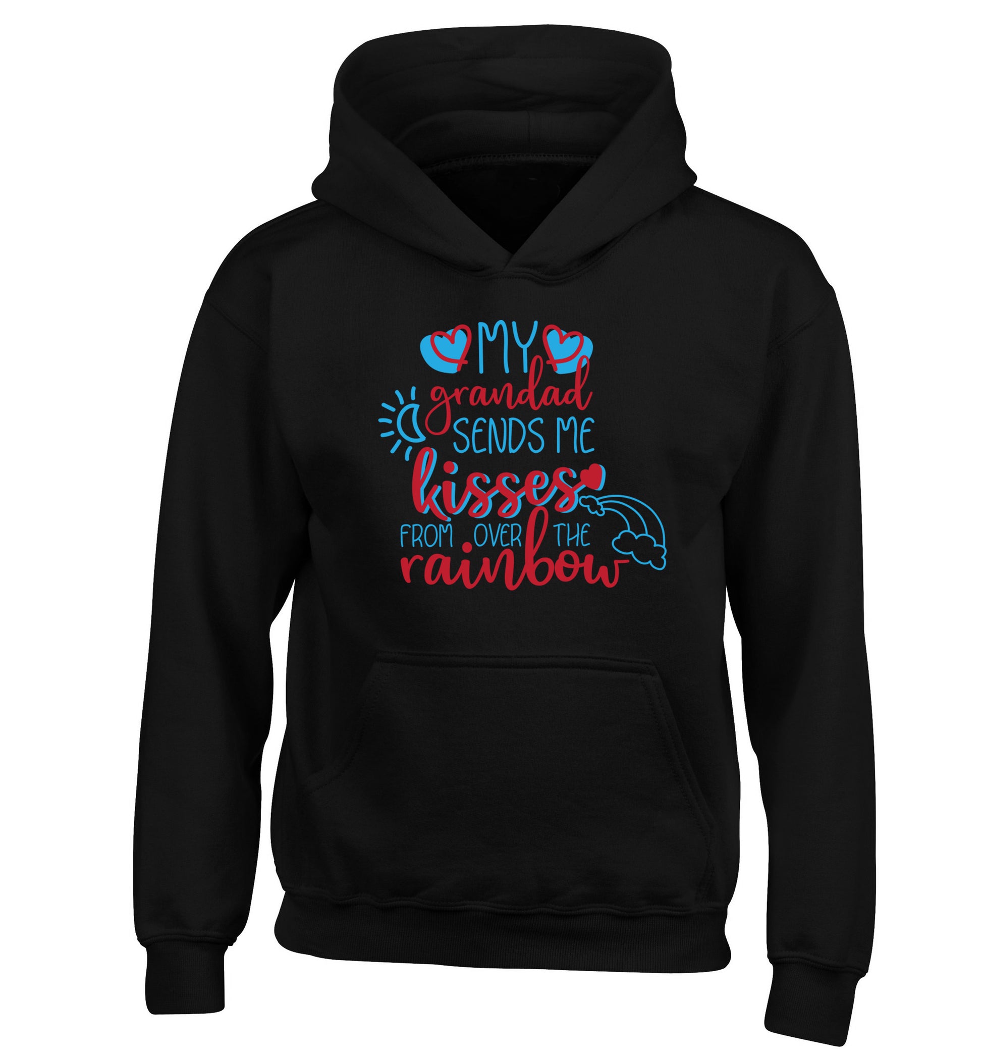 My grandad sends me kisses from over the rainbow children's black hoodie 12-13 Years