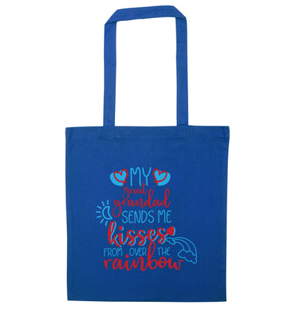 My great grandad sends me kisses from over the rainbow blue tote bag