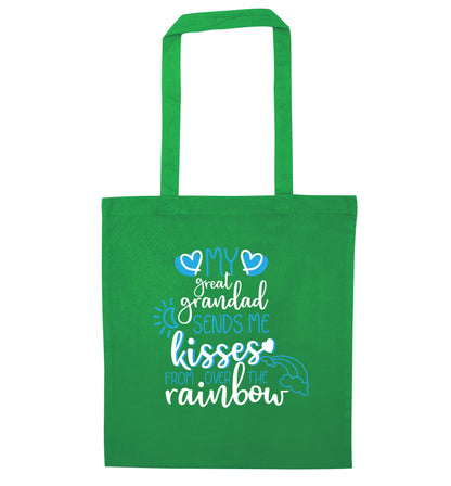 My great grandad sends me kisses from over the rainbow green tote bag