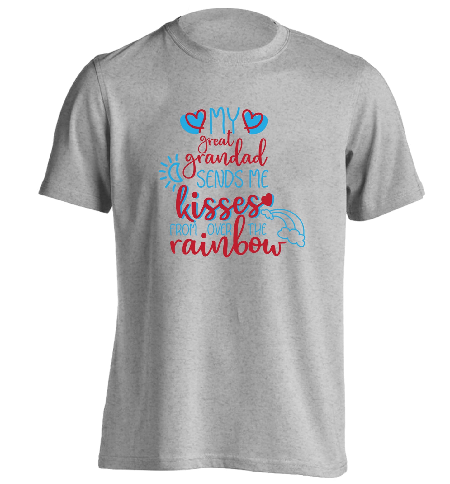 My great grandad sends me kisses from over the rainbow adults unisex grey Tshirt 2XL