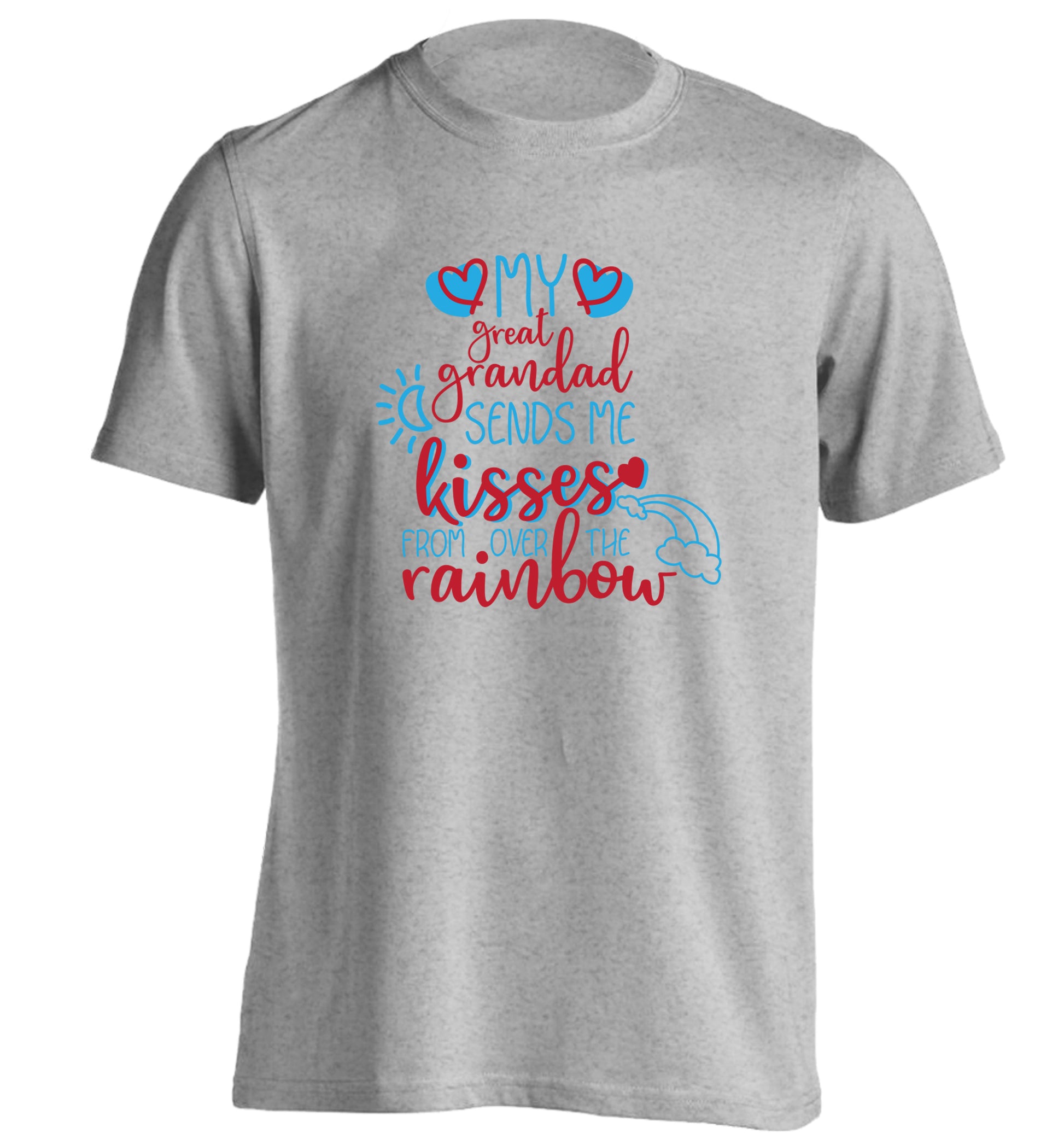 My great grandad sends me kisses from over the rainbow adults unisex grey Tshirt 2XL