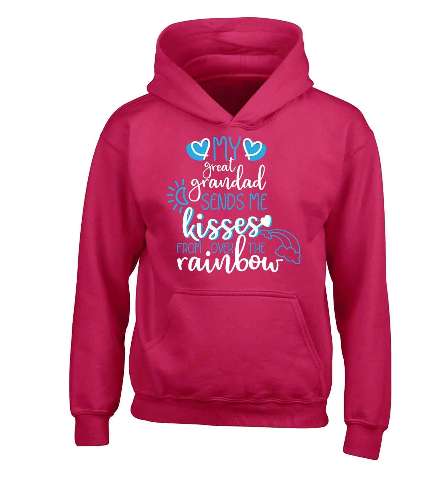 My great grandad sends me kisses from over the rainbow children's pink hoodie 12-13 Years
