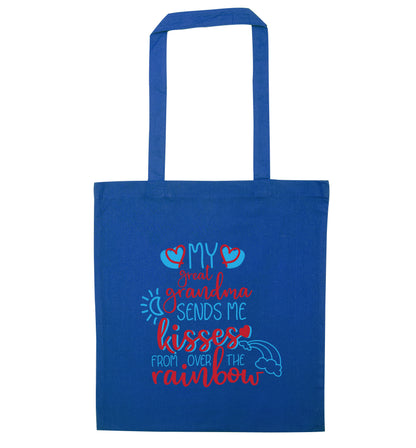 My great grandma sends me kisses from over the rainbow blue tote bag