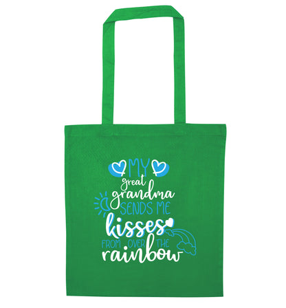 My great grandma sends me kisses from over the rainbow green tote bag