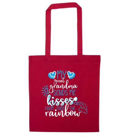 My great grandma sends me kisses from over the rainbow red tote bag