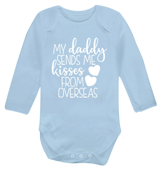 My daddy sends me kisses from overseas Baby Vest long sleeved pale blue 6-12 months