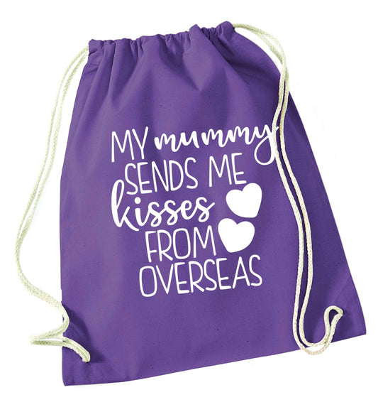 My mummy sends me kisses from overseas purple drawstring bag
