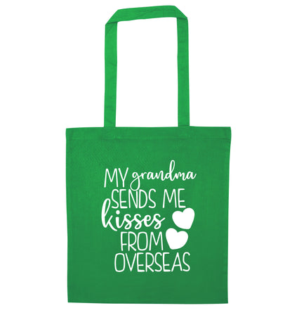 My Grandma sends me kisses from overseas green tote bag