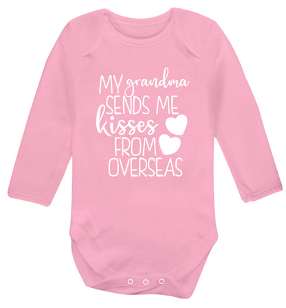 My Grandma sends me kisses from overseas Baby Vest long sleeved pale pink 6-12 months