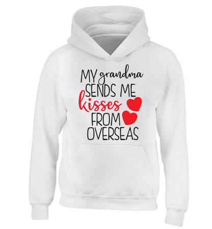 My Grandma sends me kisses from overseas children's white hoodie 12-13 Years