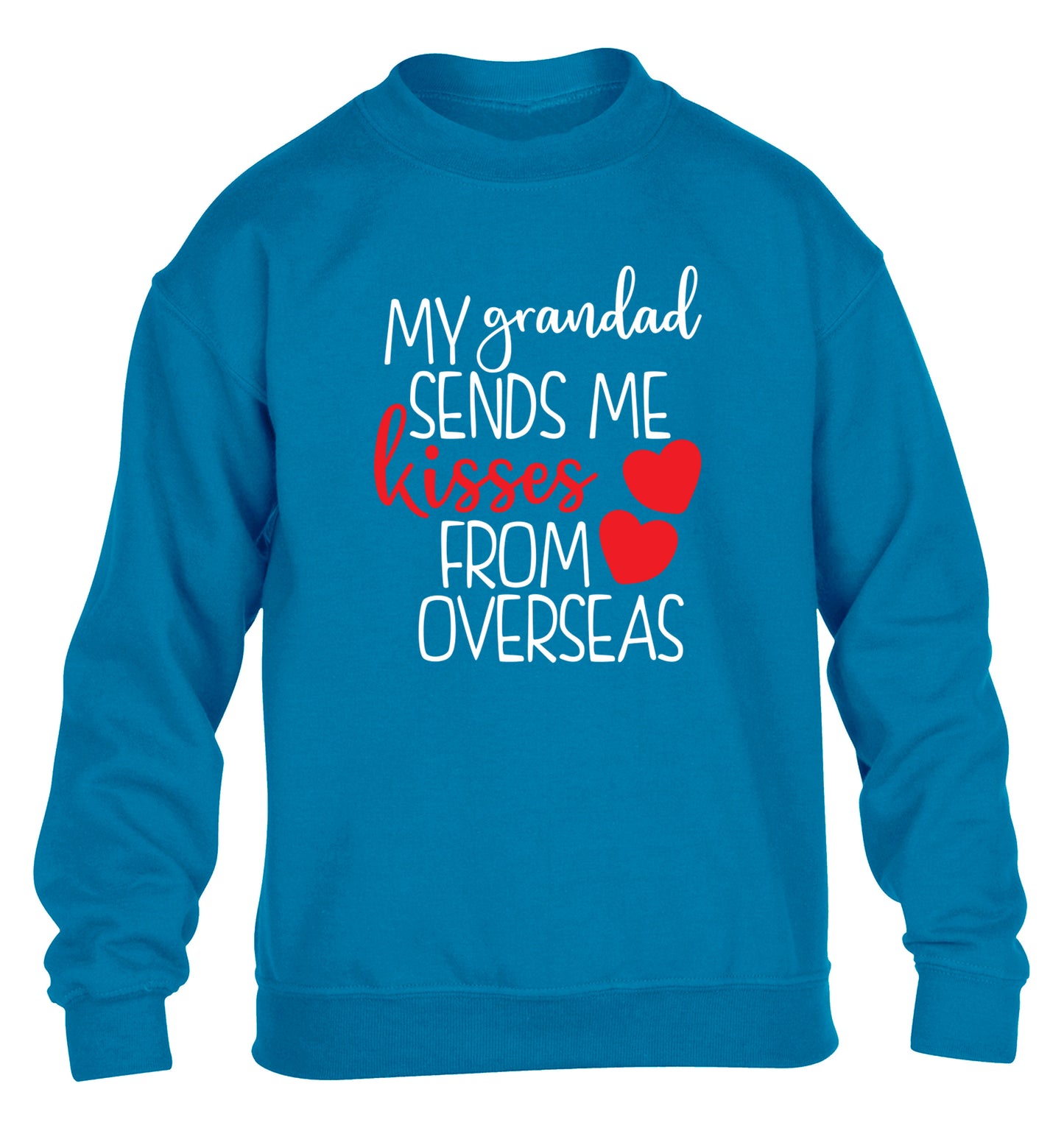 My Grandad sends me kisses from overseas children's blue sweater 12-13 Years