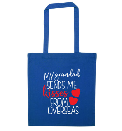 My Grandad sends me kisses from overseas blue tote bag