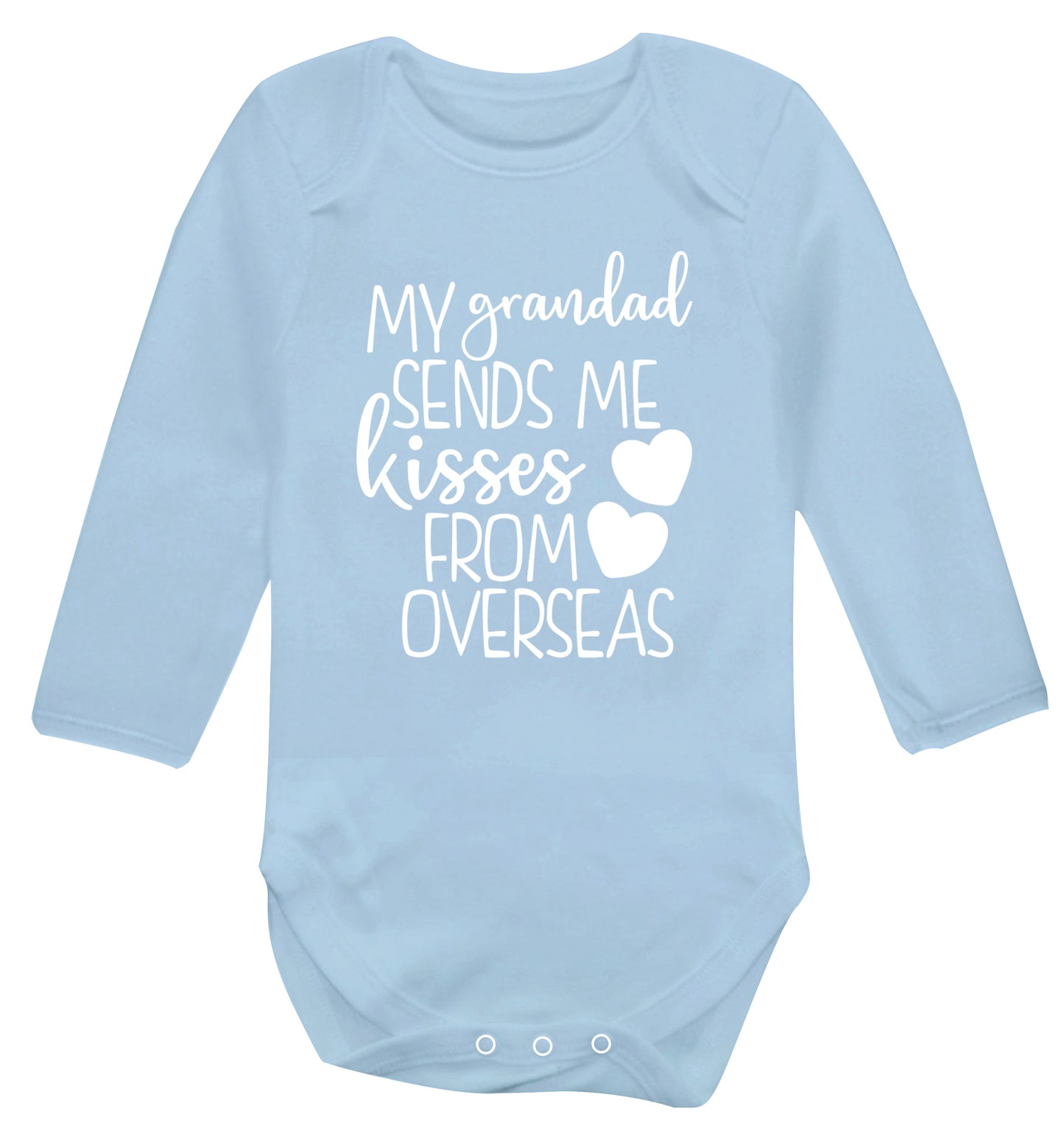 My Grandad sends me kisses from overseas Baby Vest long sleeved pale blue 6-12 months