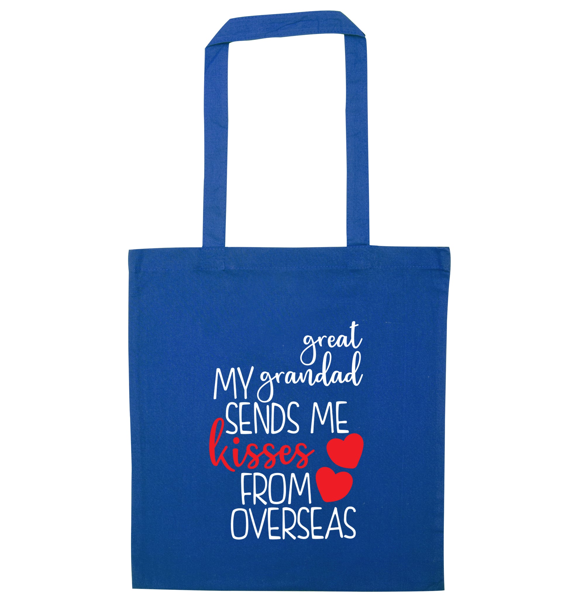 My great grandad sends me kisses from overseas blue tote bag