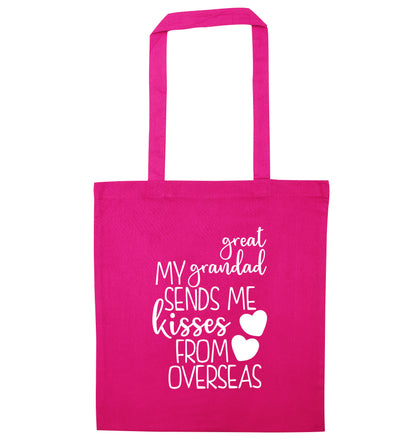 My great grandad sends me kisses from overseas pink tote bag