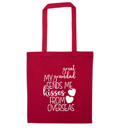 My great grandad sends me kisses from overseas red tote bag