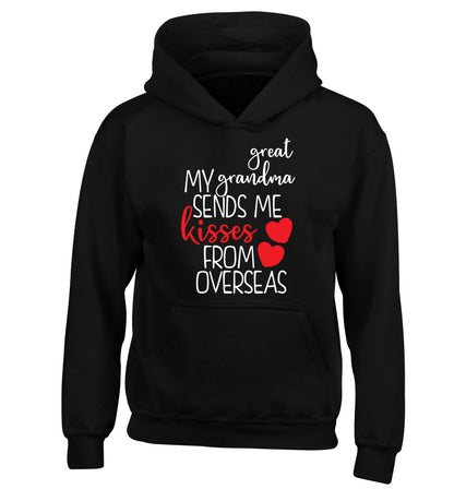 My great grandma sends me kisses from overseas children's black hoodie 12-13 Years