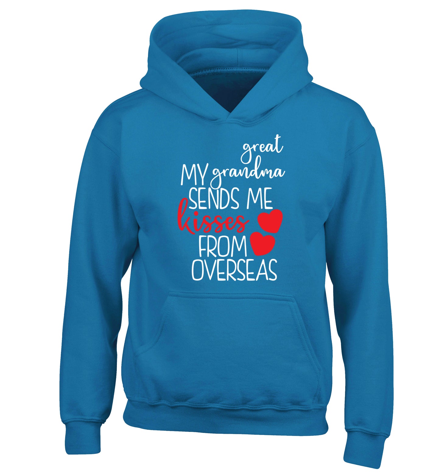 My great grandma sends me kisses from overseas children's blue hoodie 12-13 Years