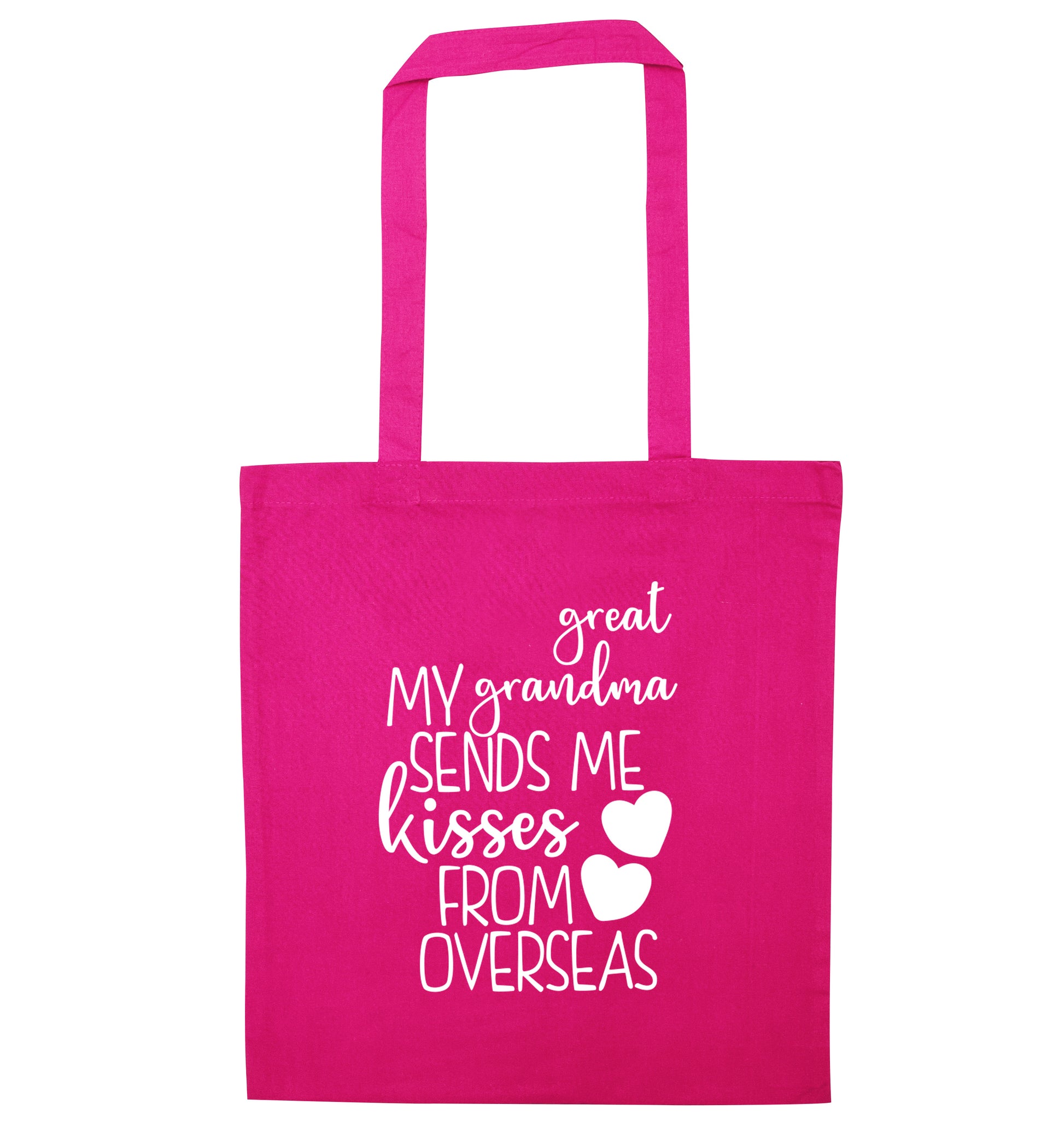 My great grandma sends me kisses from overseas pink tote bag