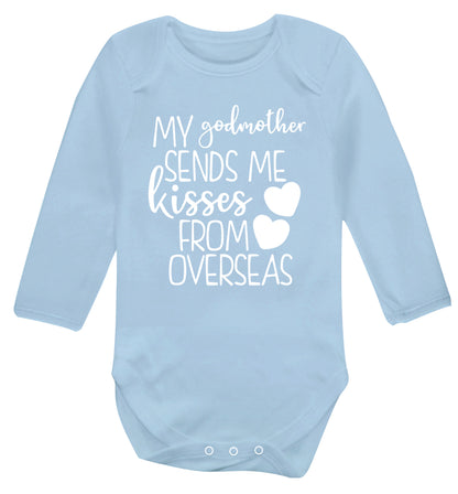 My godmother sends me kisses from overseas Baby Vest long sleeved pale blue 6-12 months