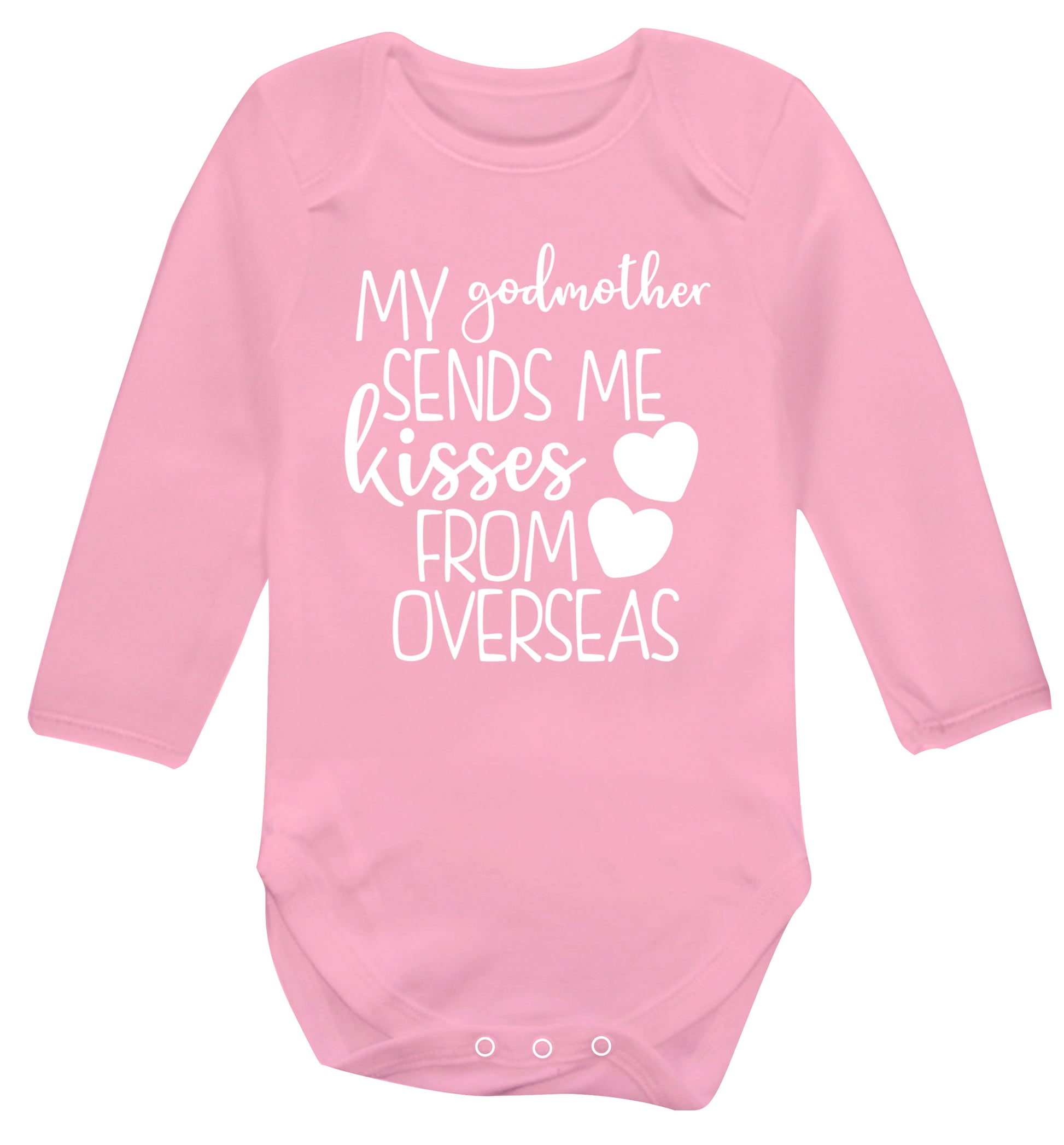 My godmother sends me kisses from overseas Baby Vest long sleeved pale pink 6-12 months