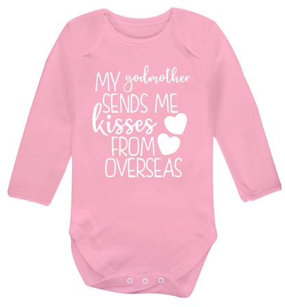 My godmother sends me kisses from overseas Baby Vest long sleeved pale pink 6-12 months