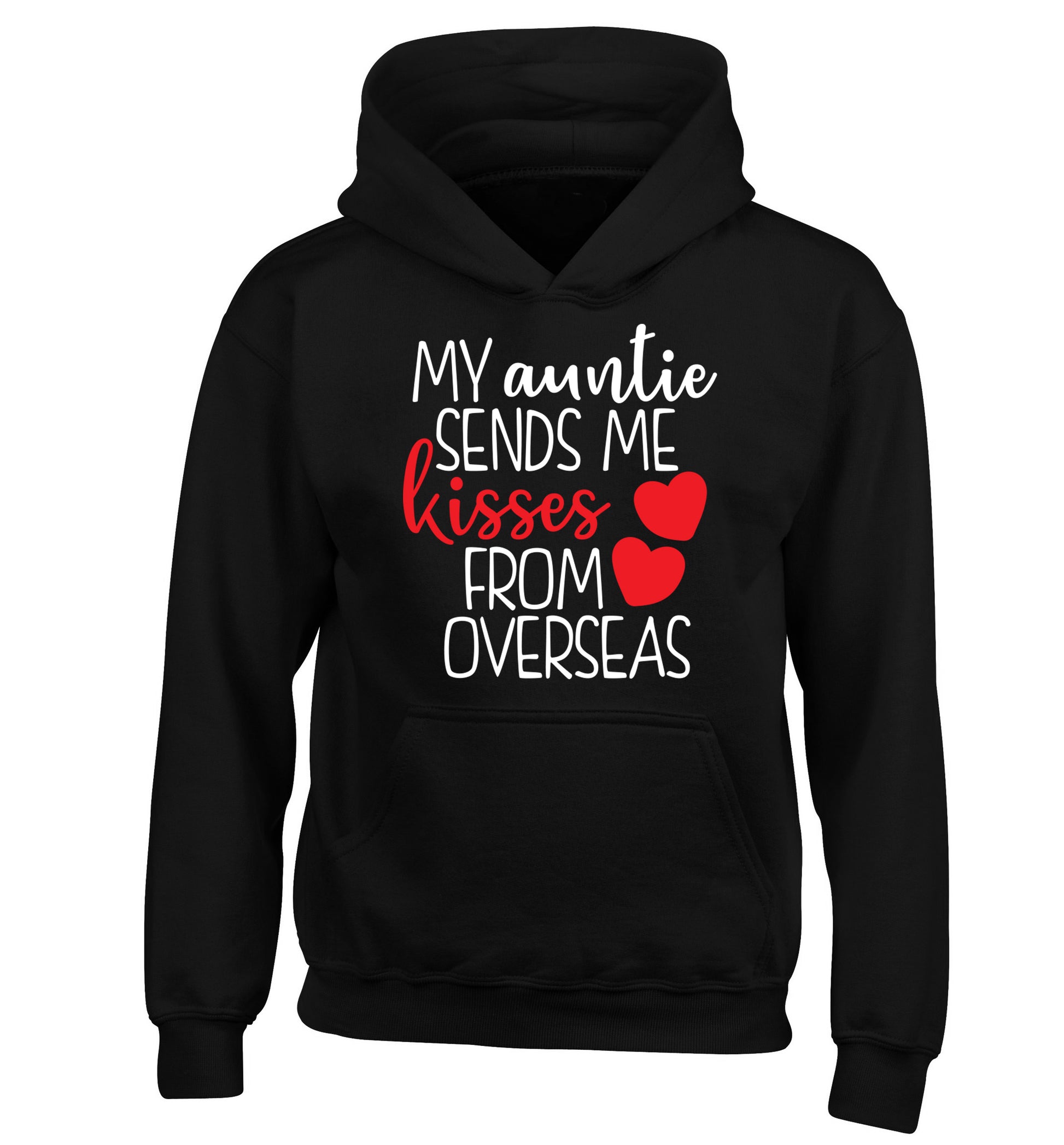 My auntie sends me kisses from overseas children's black hoodie 12-13 Years