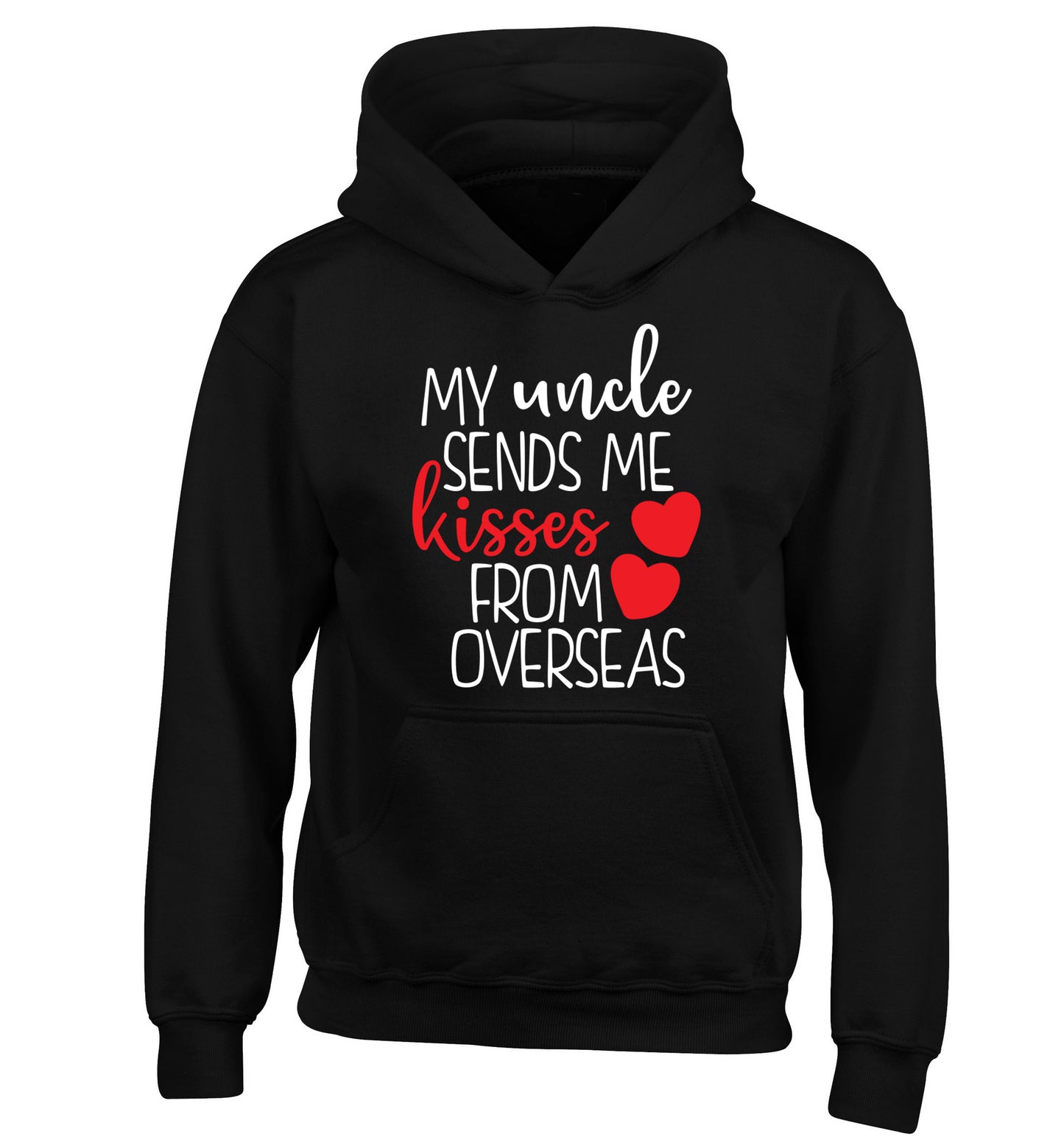 My uncle sends me kisses from overseas children's black hoodie 12-13 Years