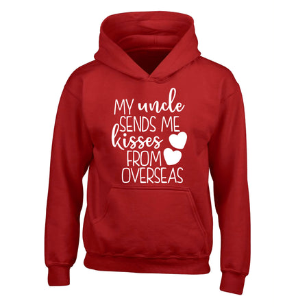 My uncle sends me kisses from overseas children's red hoodie 12-13 Years